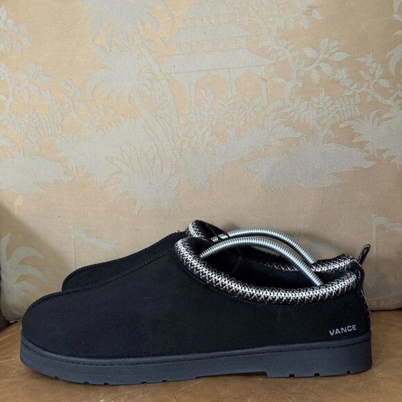 Vance XL Wheeler Black Suede Slip-On House Slippers Non-Slip Rubber Sole Stitch - Picture 1 of 10